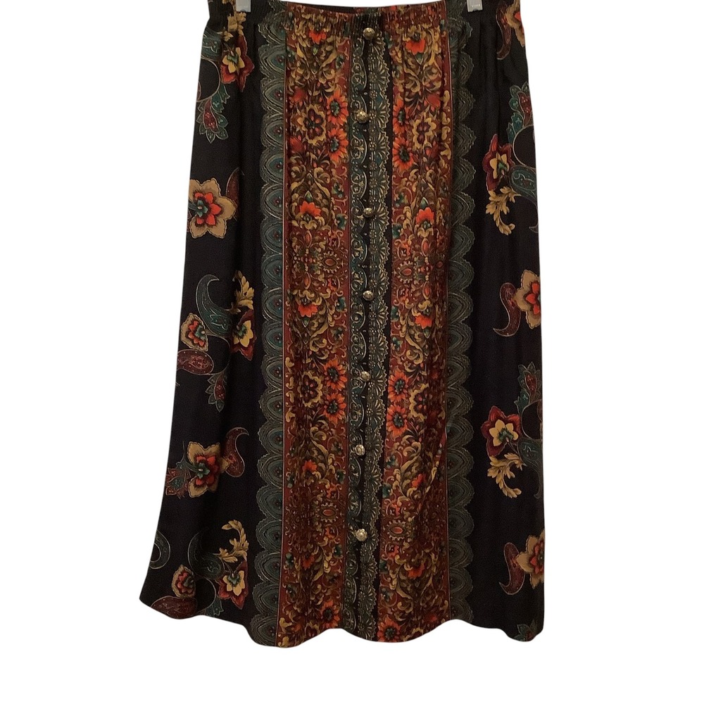 The American Collection Vintage Paisley Floral Button Front Midi Skirt Black 14W